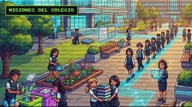 Estudiantes cuidando el patio del colegio: regando plantas, reciclando y ordenando libros